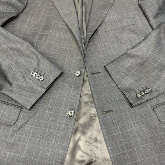 Corneliani Windowpane Blazer Jacket Virgin Wool Men’sSize 56R Brown Italy